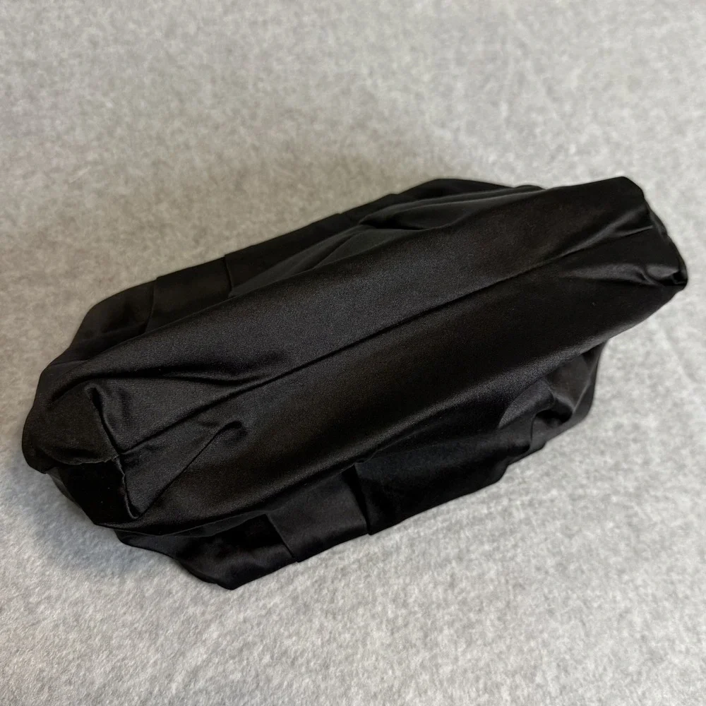 J.CREW Black Silk Pleated Magnet Closure Small Clutch Evening Bag Purse